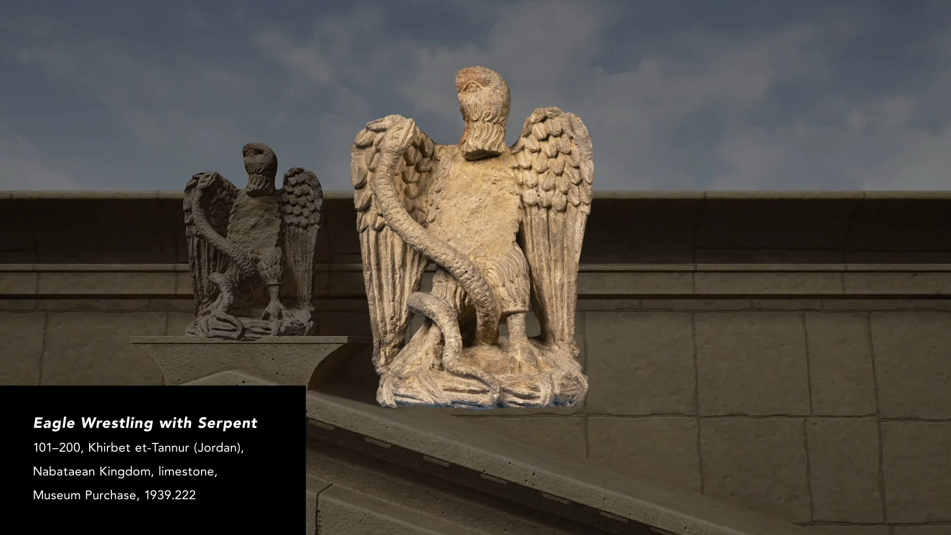 Close view of the eagle and serpent sculpture in the reconstructed exhibition