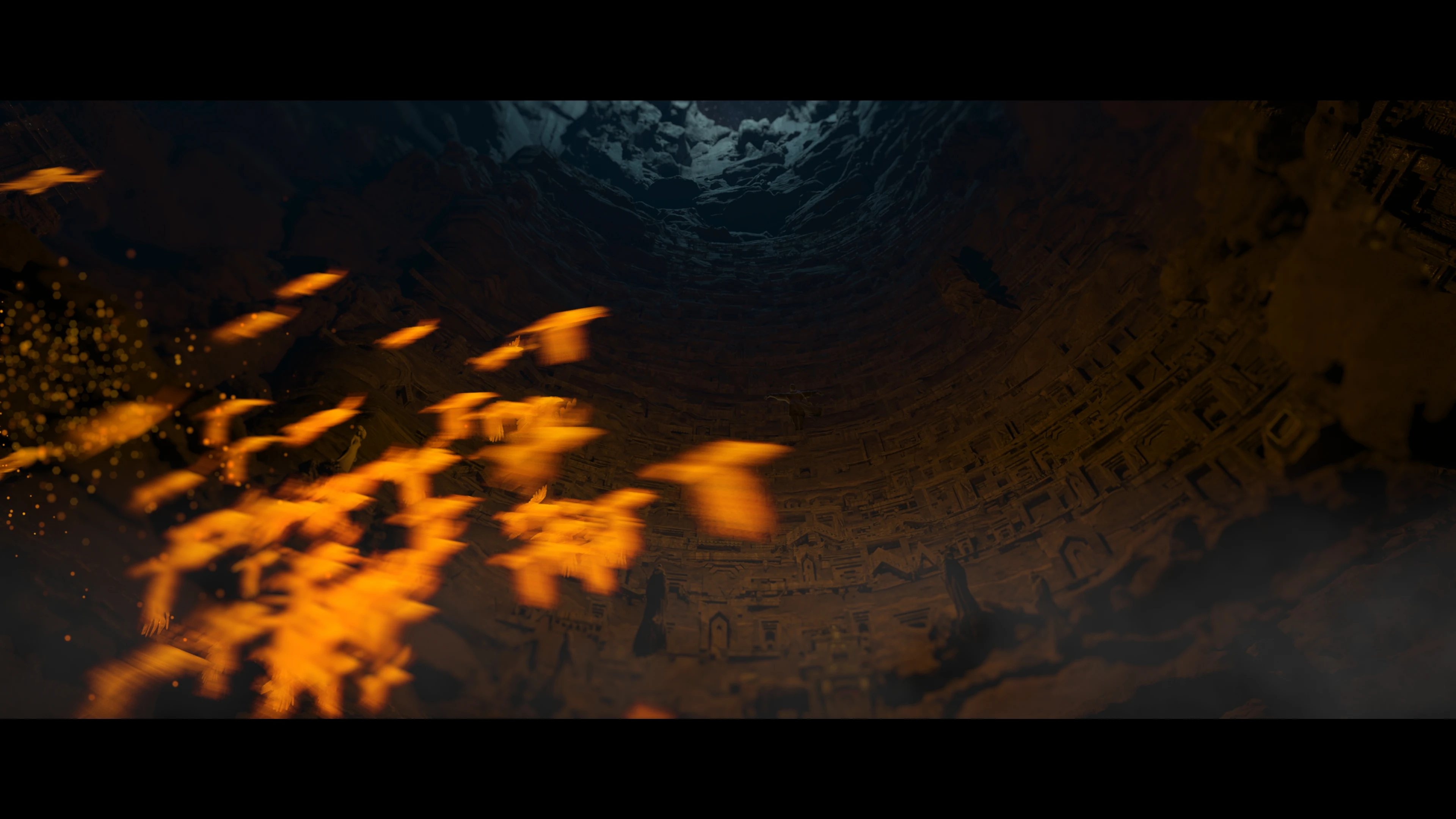 Flames sweeping through the carved chamber