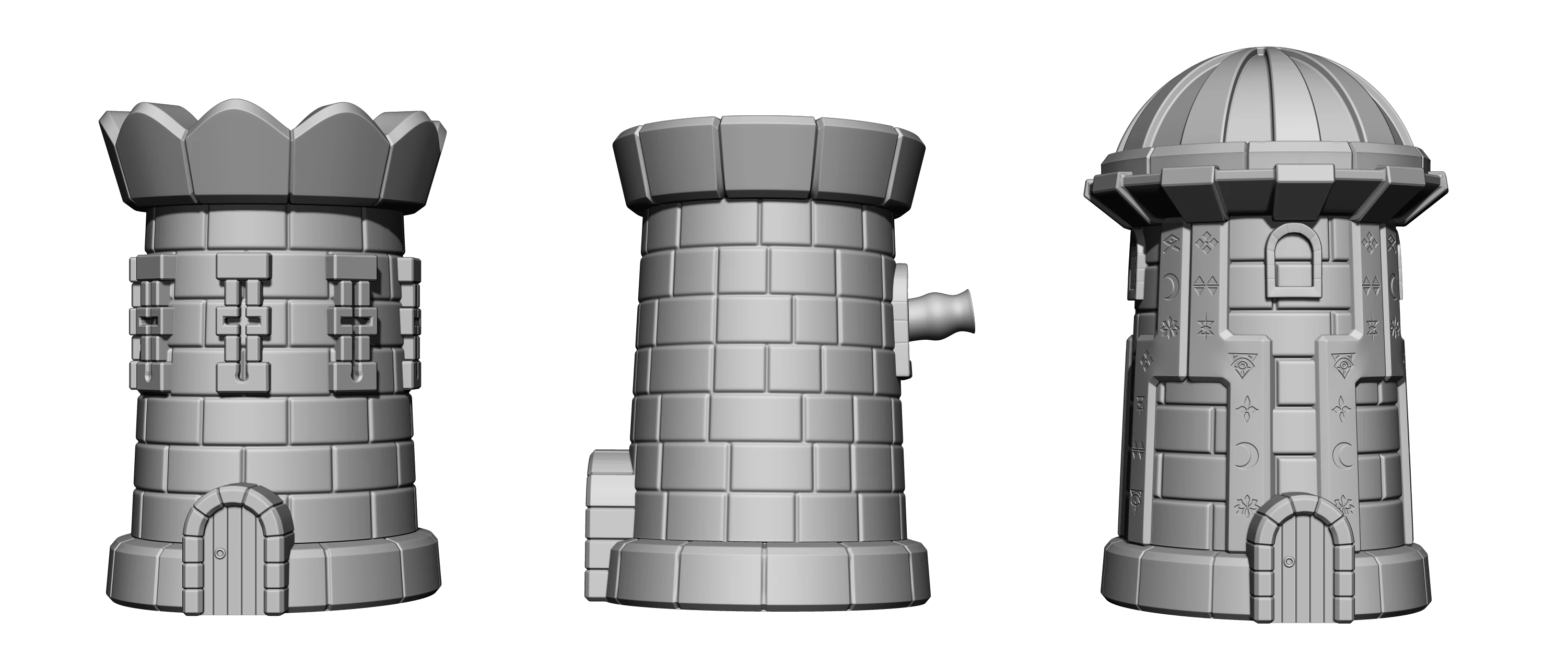 Three tower models prepared for physical fabrication