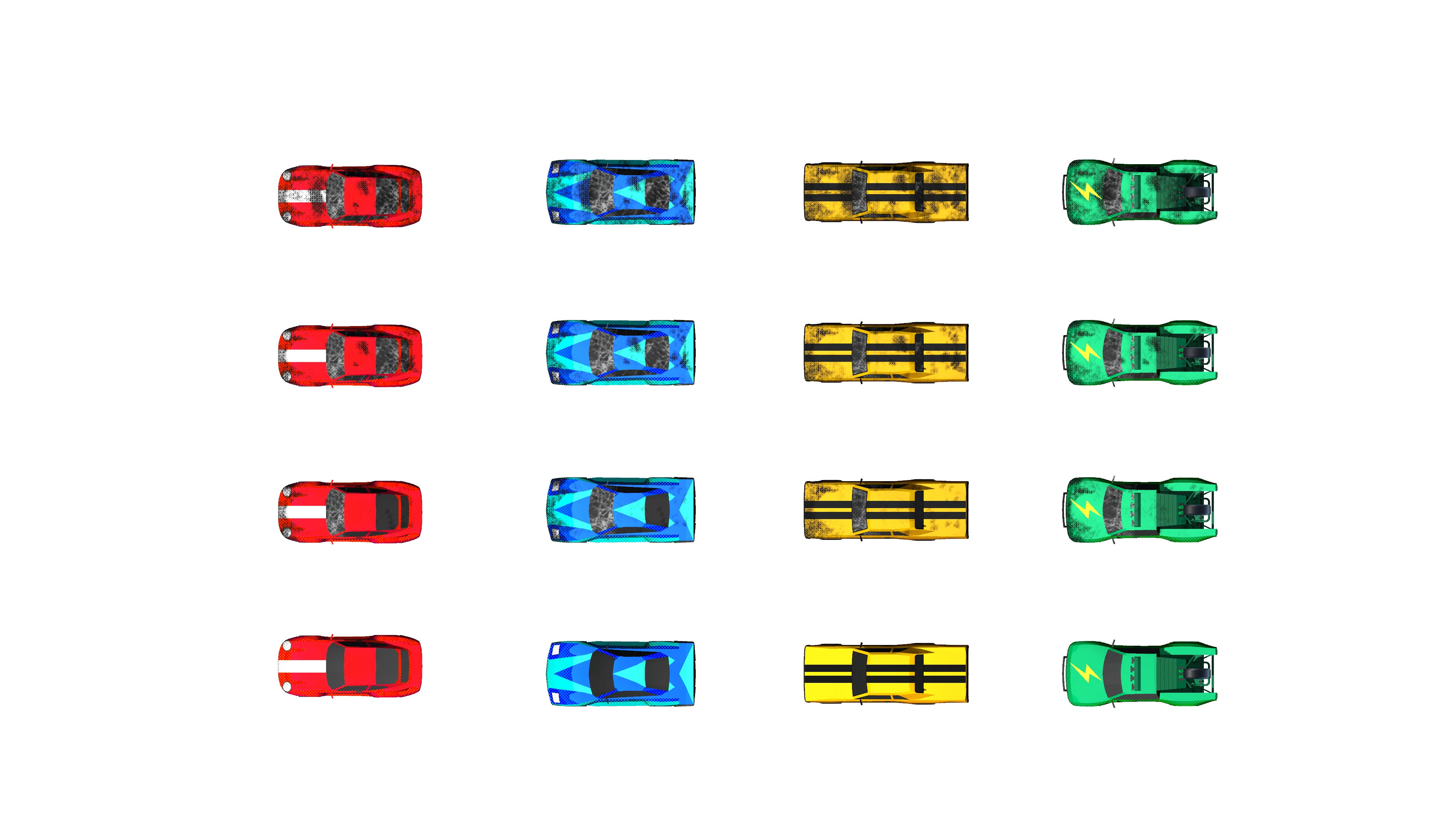 Pixel-style vehicle color variations